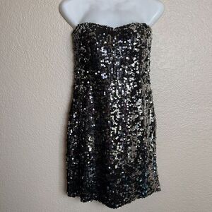 As U Wish Black Sequin Strapless Mini Sheath Dress Cocktail Size‎ Medium Summer